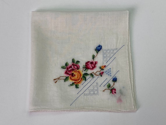 ROSES EMBROIDERED HANDKERCHIEF / with drawn threa… - image 7