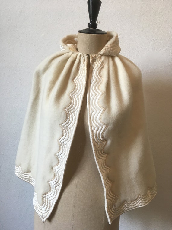 QUILTED BAPTIZING CAPE with hood / wool blend with