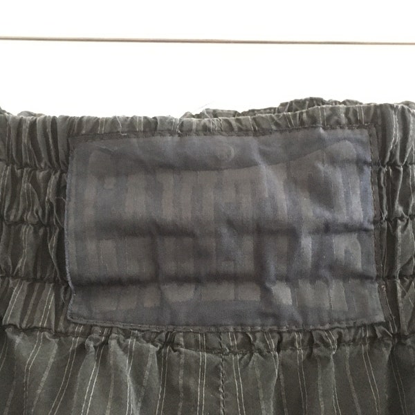 JEAN-PAUL GAULTIER boxing trousers / made in Italy / silk and viscose blend / pinstripe pattern / elastic belt / end 1990's