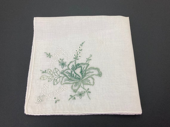 NATURAL EMBROIDERED HANDKERCHIEF / with drawn thr… - image 1