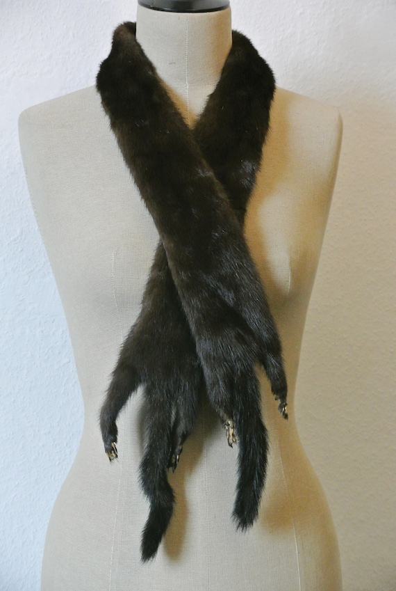 Mink Fur Scarf Rare Mahogany With White Spots Brown Eyes Etsy