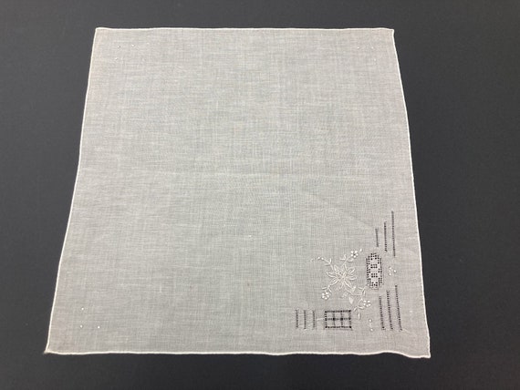 GREY EMBROIDERED HANDKERCHIEF / made by hand / wi… - image 2