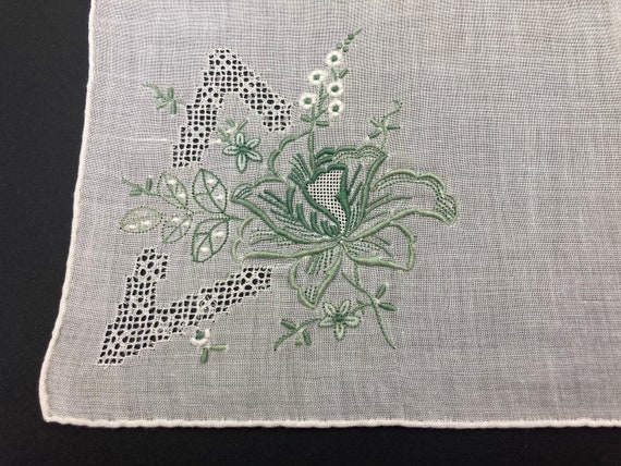 NATURAL EMBROIDERED HANDKERCHIEF / with drawn thr… - image 6