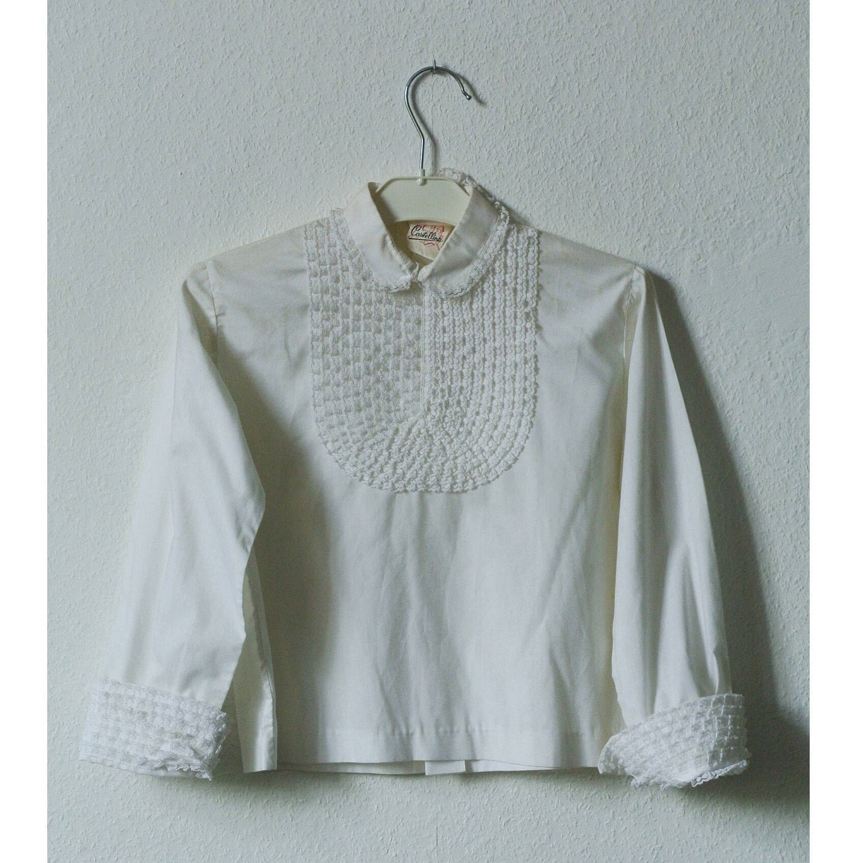 RUFFLE WHITE SHIRT / Long Sleeve Blouse 