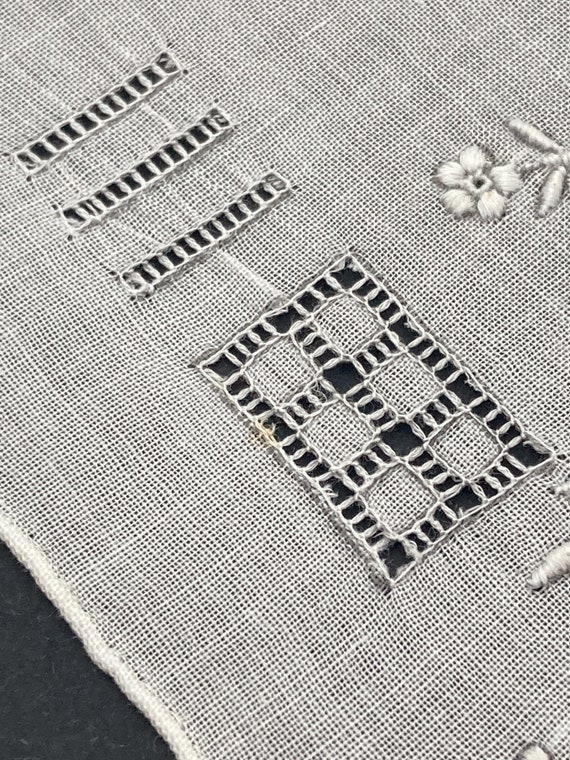 GREY EMBROIDERED HANDKERCHIEF / made by hand / wi… - image 5