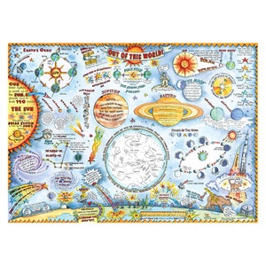 POSTER Outer Space Outer Space Out of this World Amanda Loveverseed A2 Fun Facts Lehrbild Astronomie Sonnen Sytem Nachthimmel Weltall Sterne Karte Print