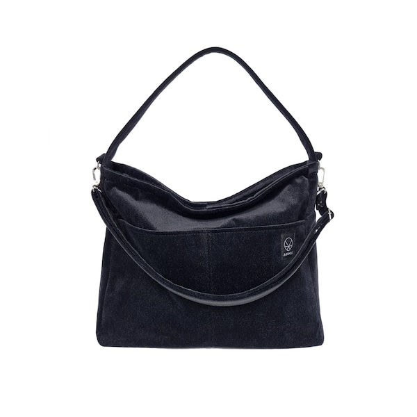 bolso vegano de todos los días, bolso de hombro, bolso impermeable, bolso hobo negro, bolso de hombro, tela de terciopelo