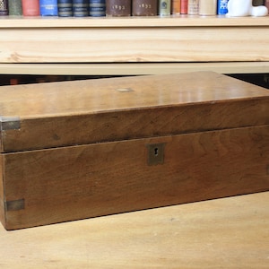 Antique Writing Slope - Walnut Veneer with Brass Corners and Inlays,