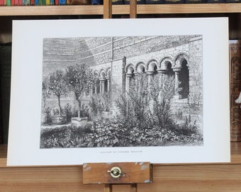 Cloister at Tongres, Belgium- Victorian Steel Engraving, Black and White Wall Art