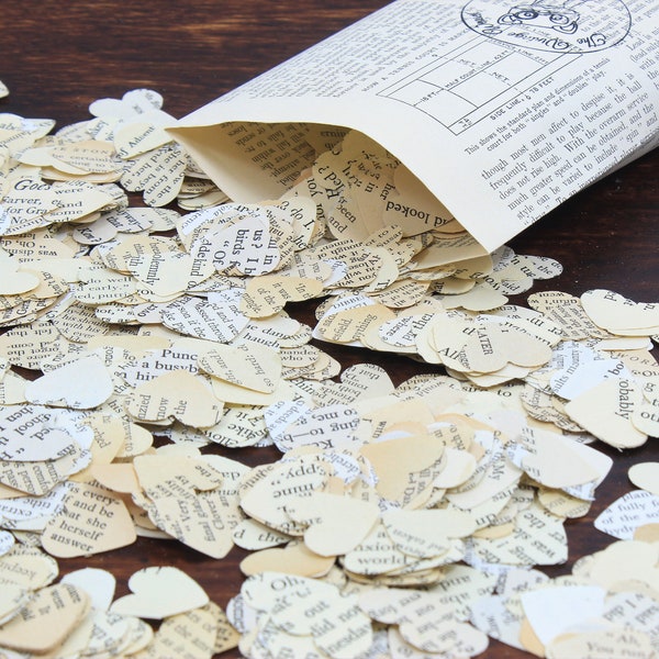 1000 Paper Heart Confetti Made from Old Books