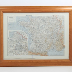 Landkarte von Frankreich Gedruckt 1910 - A3 Landkarte - Ungerahmte Landkarte