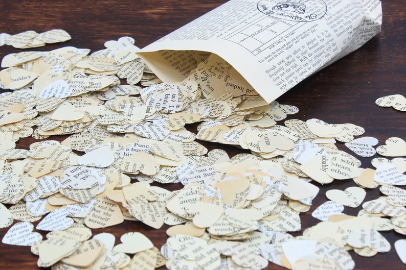 2000 paper confetti pieces made from repurposed books for weddings and graduations