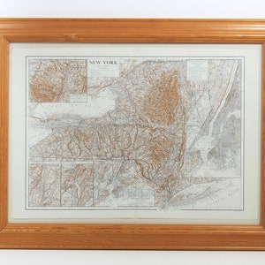 Kaart van de staat New York gedrukt in 1910 - A3-kaart - ingelijste kaart