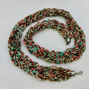 Vintage Bright Braided Seed Bead Necklace