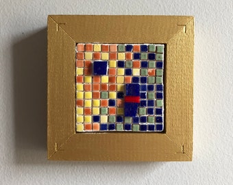 10x10 cm framed mosaic. Abstract motif. Decor accent art piece. Hanging wall art for small room. Housewarming, Christmas, birthday gift.