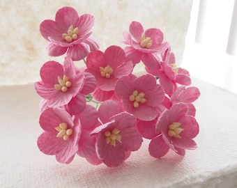 27 mm. Cherry Blossom / Sakura Mulberry Paper - Pink Color | Artificial Flowers | Wedding | Baby Shower Girl | Valentine (RNSP27)