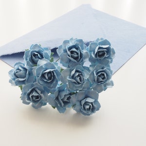 30 mm. Wild Roses Mulberry Paper -  Blue Color | Mother&#39;s day flowers | Baby boy flowers | Wedding | Artificial Flowers (RNWB30)
