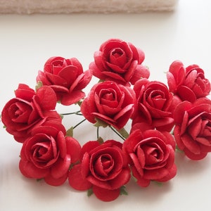 28 mm. Roses Mulberry Paper - Red Color | Wedding | Christmas| Party | Valentine | Paper Flowers | Artificial Flowers (D)