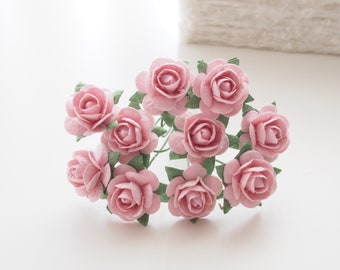 15 mm. Mini Roses Mulberry Paper - Light Pink Color | Easter | Baby Shower Girl | Wedding | Miniature | Artificial Flowers (RNPK15)