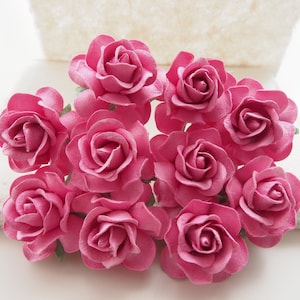 40 mm. Roses Mulberry Paper - Hot Pink Color | Wedding | Baby Shower | Birthday | Artificial Flowers (RNHP40)