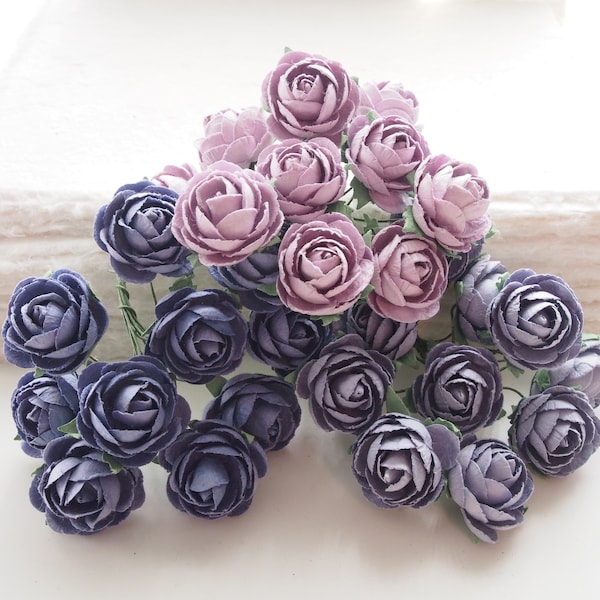 10 Pcs Small Ranunculus Mulberry Paper- Violet Shade: Purple, Lavender or Lilac Purple Color | Artificial Flowers | Paper Flowers | 20-25 mm