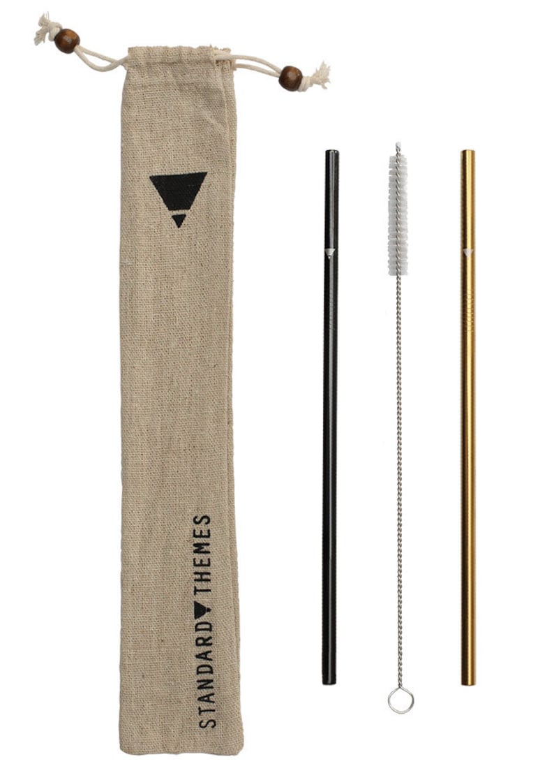 Gold /& Black Stainless Steel Straws Reusable Straw Kit