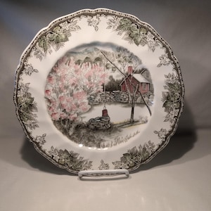 Johnson Bros. “The Friendly Village” 10.5” Buffet Plate in The Well Scene, Transferware, Semi-porcelain, 950s, Mailbox Backstamp, England