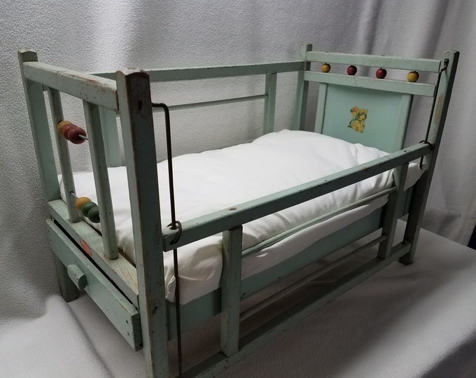 Vintage Wood Doll Bed, Sears, Roebuck, Co.,1940s, happy Time All