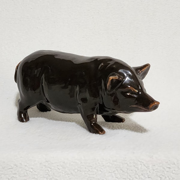 Red Wing Stoneware Dark Brown Pig Figurine, Original Late 1800s, Highly Collectible, Extremely Rare, Mint Condition