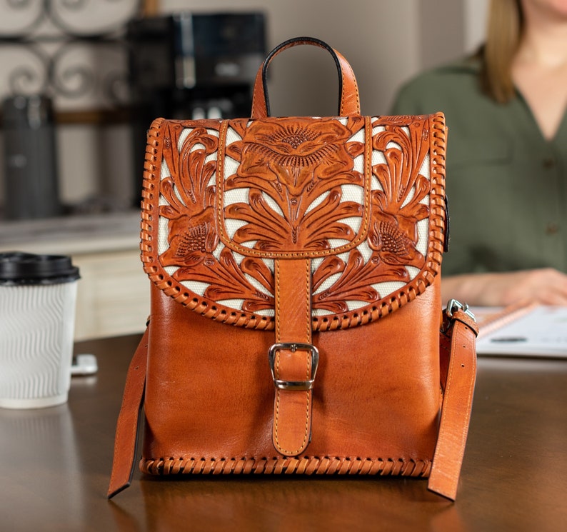 Leather Backpack Purse for Women Hand Tooled Leather Purse Etsy