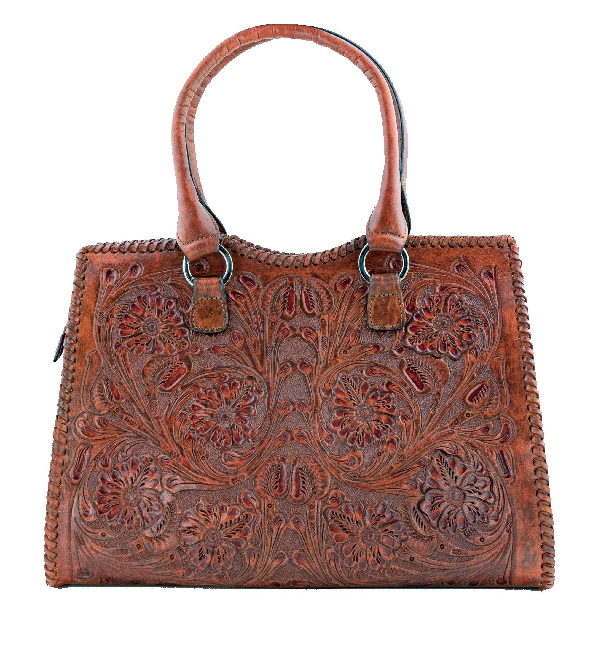 Leather Tote Bag Womens Tooled Leather Shoulder Bag Large - Etsy