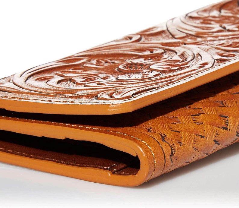 Tooled womens wallet black leather wallet woman tri fold Etsy