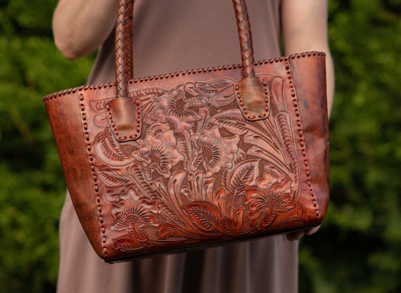 western floral tooled 100% leather fringe cross body purse (brown) Small:  Handbags: Amazon.com