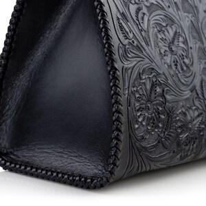 Black Leather Tote Bag Womens Tooled Leather Purse Large Shoulder Bag ...