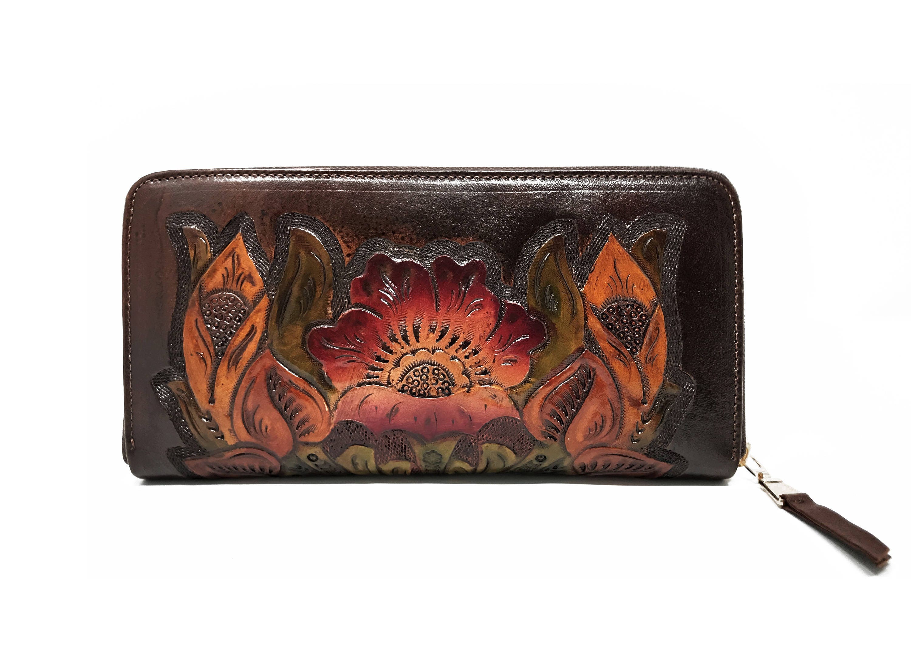 Leather wallet woman womens leather wallet hand tooled Etsy