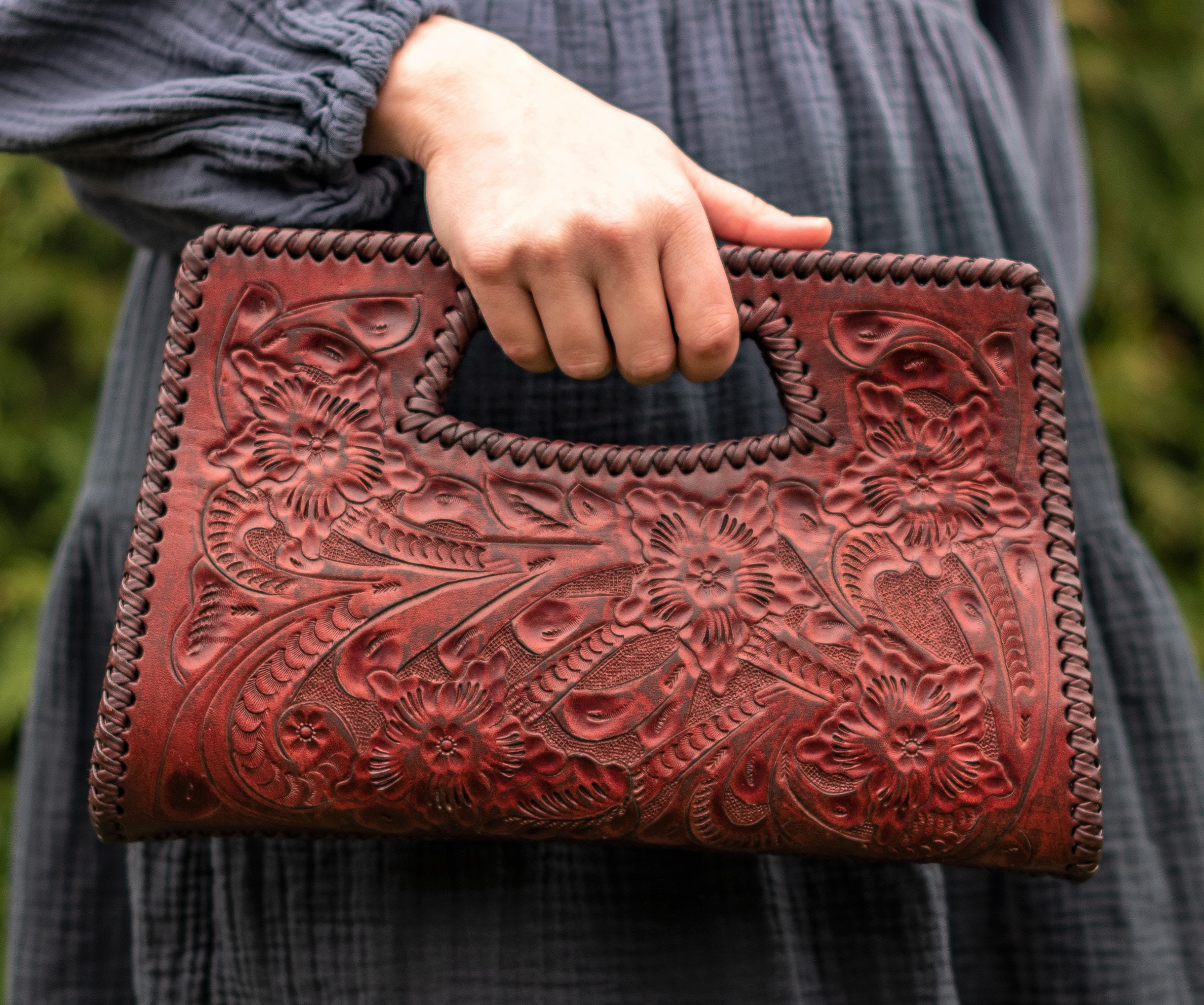 DollsofIndia Embossed Leather Clutch Purse - 6 x 10 inches (FR90)