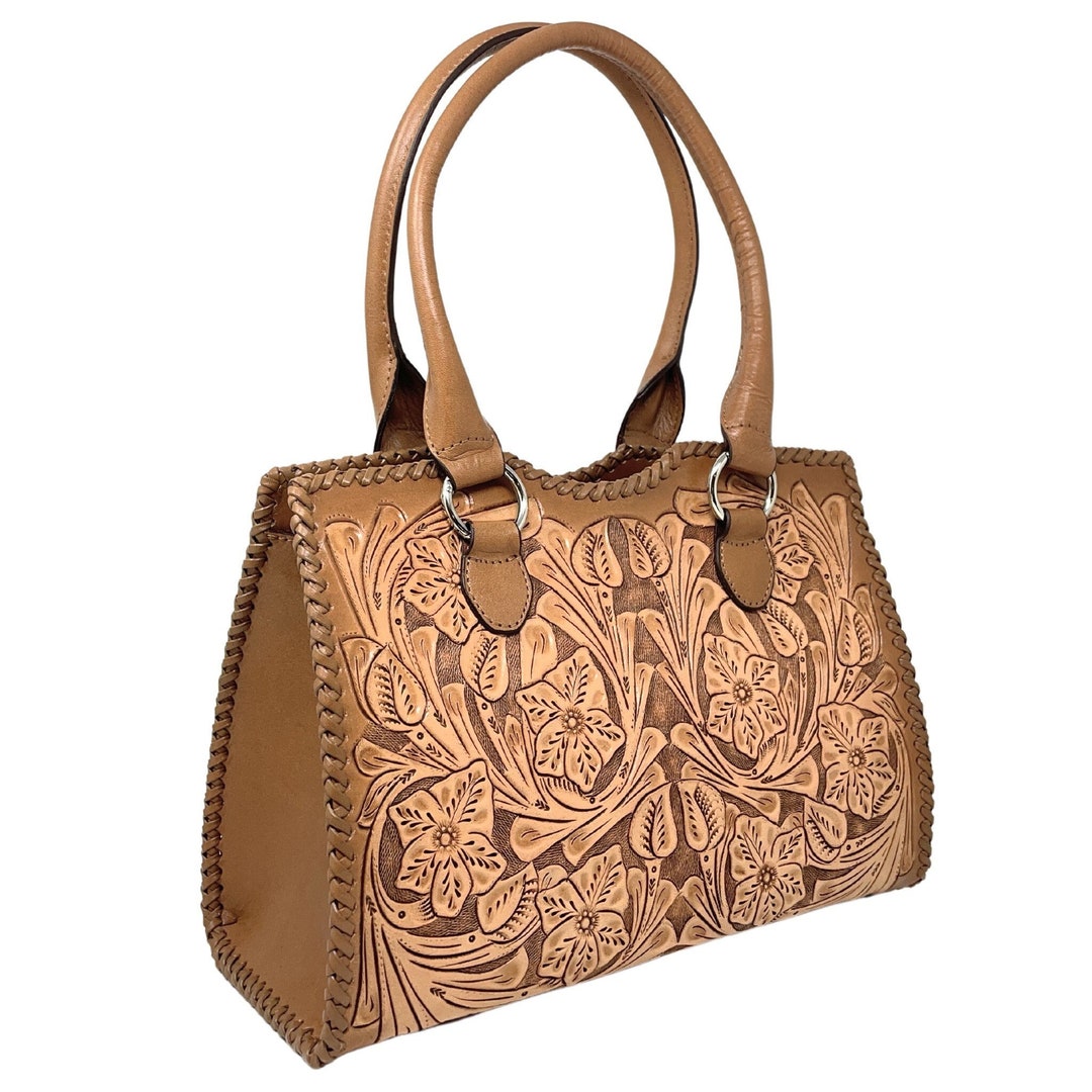 Tooled Leather Shoulder Bag With Crossbody Strap Spacious & Stylish ...