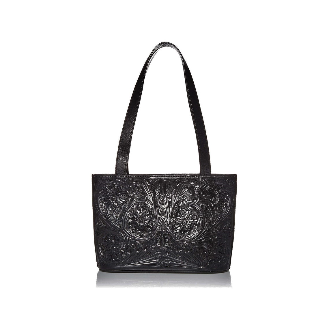 Small Black Leather Bag Leather Shoulder Bag Tooled Etsy