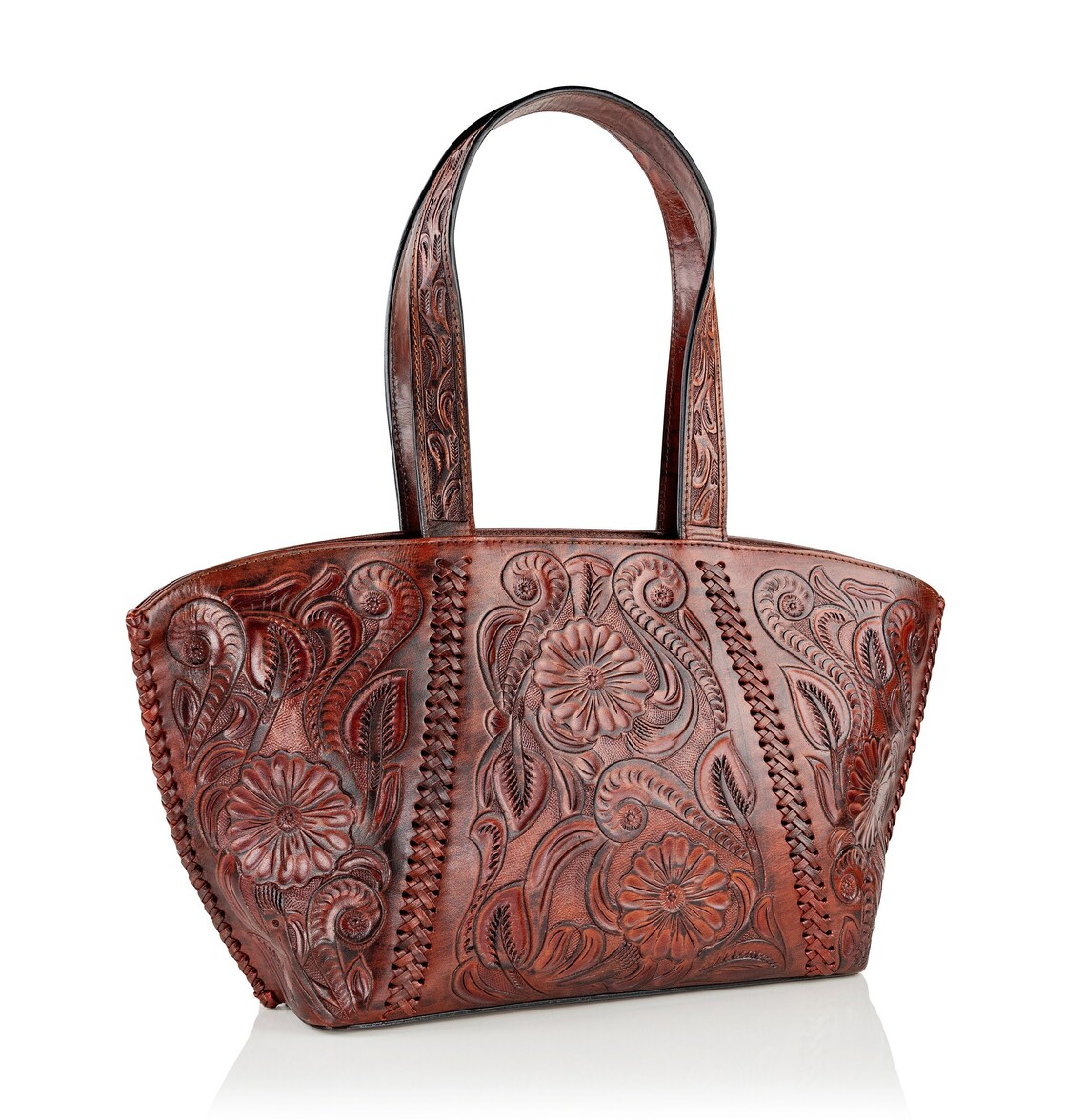Tooled Leather Tote Shoulder Bag Handmade by Leather - Etsy