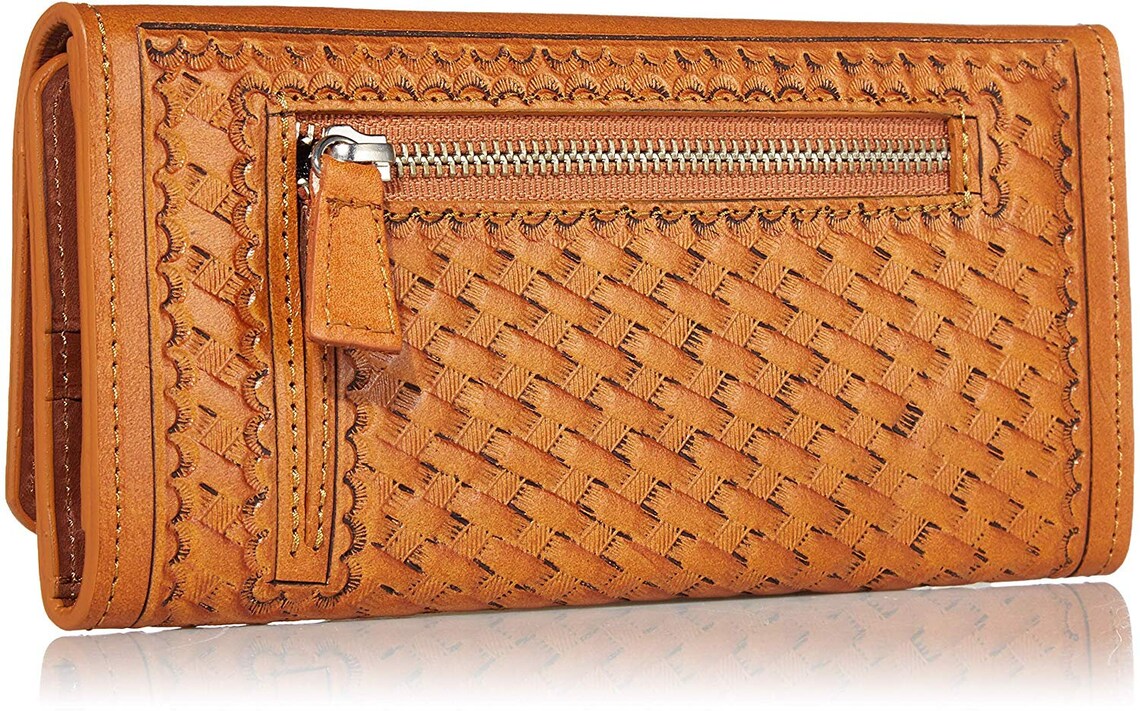 Tooled leather women's wallet handmade and genuine Etsy