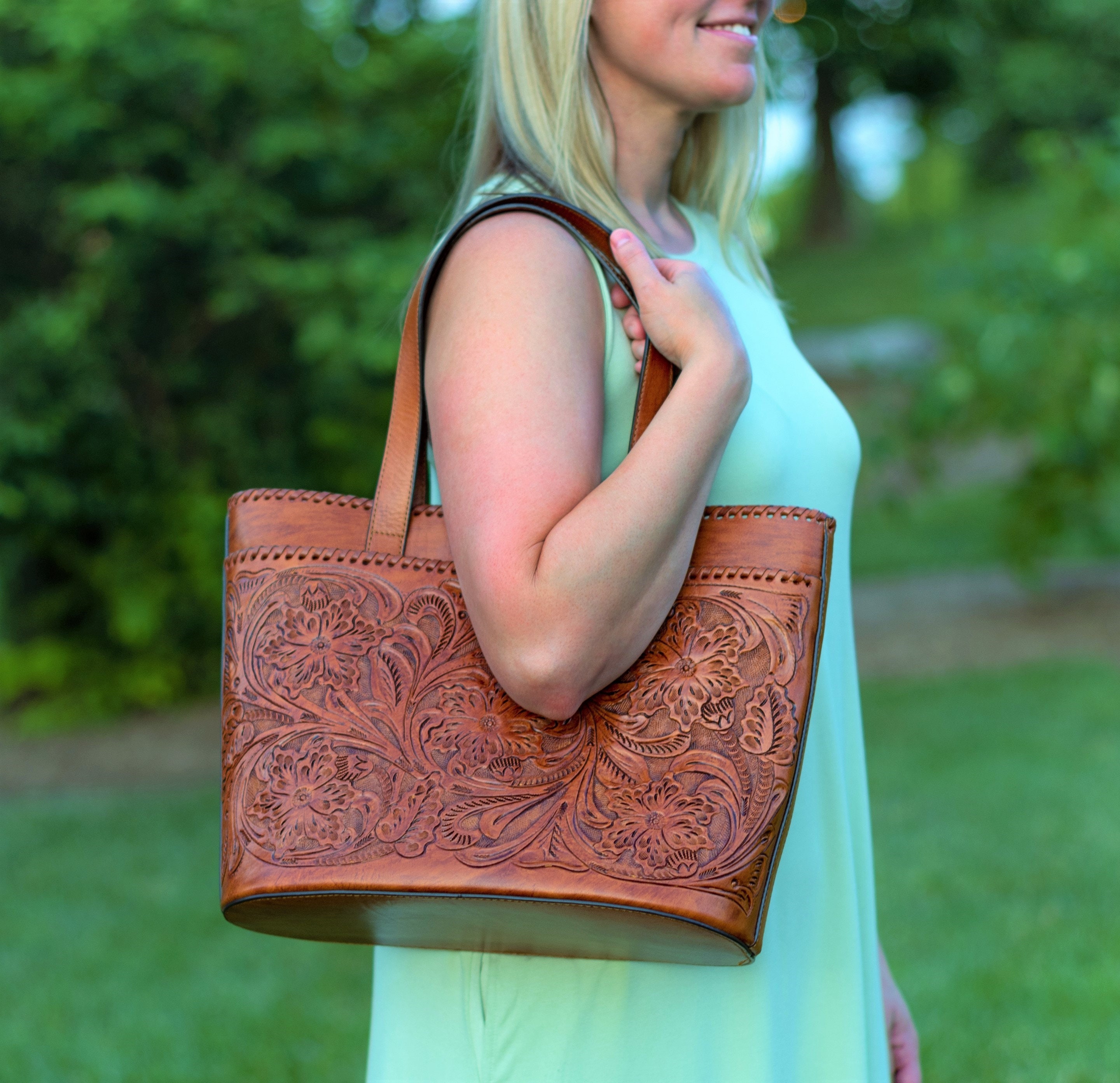 Leather Tote Bag With Outside Pocket Mexican Leather Purse Etsy