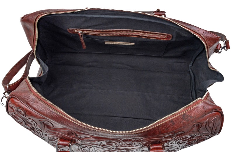 Tooled Leather Luggage Bag Large Leather Duffle Bag Carry Etsy