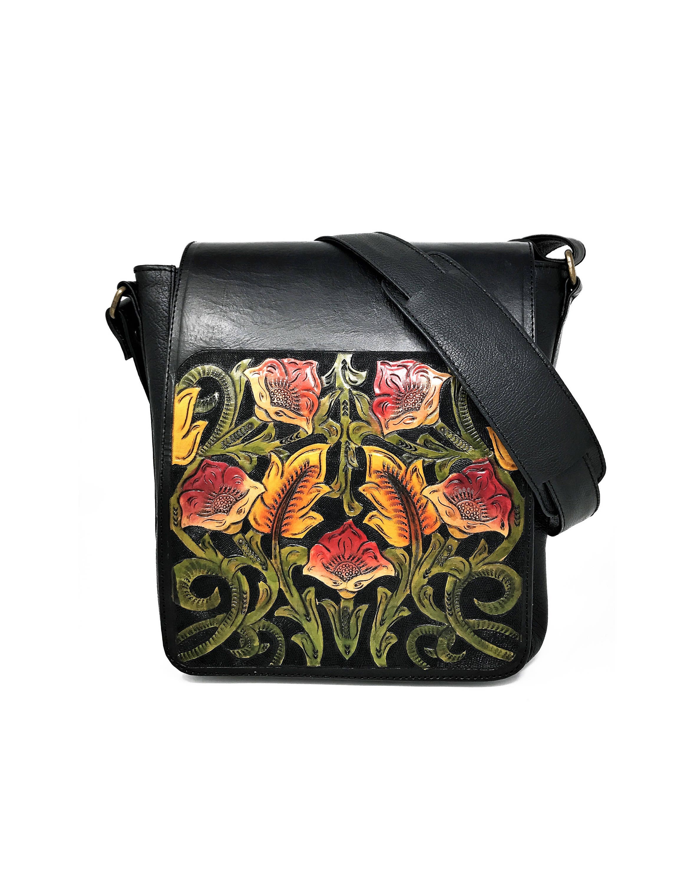 black tooled leather bag