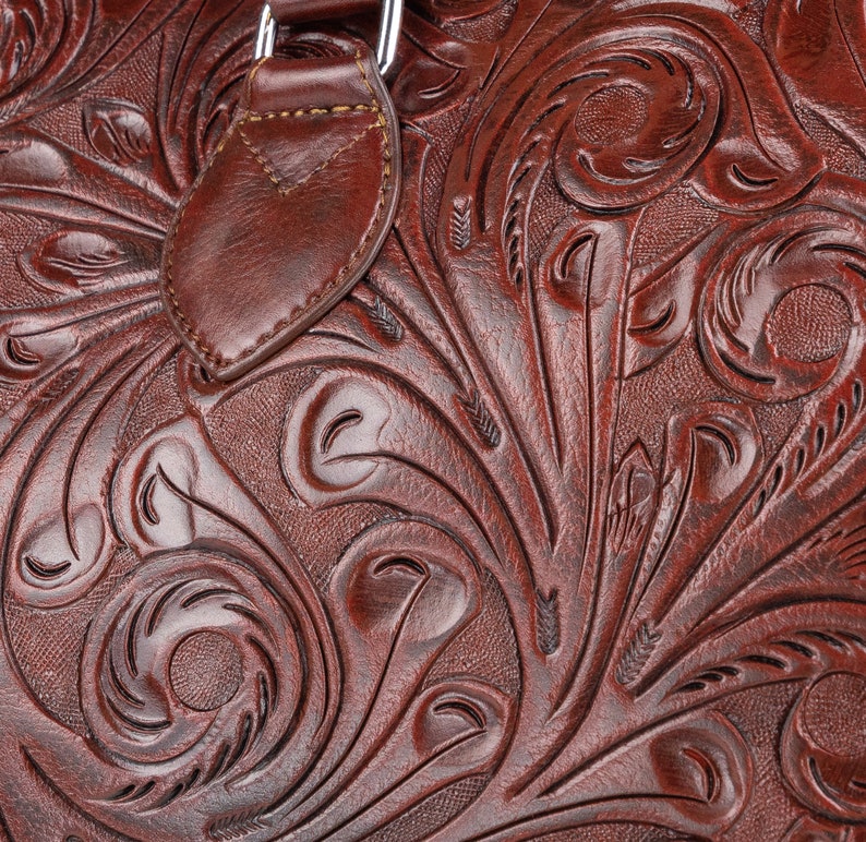 Tooled Leather Luggage Bag Large Leather Duffle Bag Carry Etsy