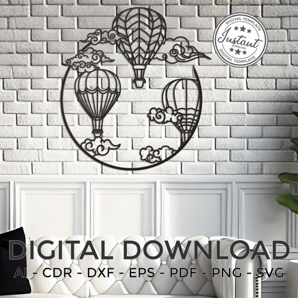 Hot Air balloons,  wall art Laser Cut Vector FILE Cdr Dxf Eps for Laser Cut or Cnc Router Air Balloons torre files archivos Clipart