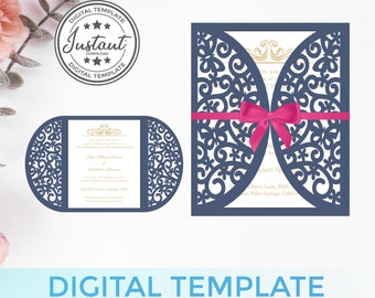 Wedding Card Gate-fold SVG, ai, CRD, eps, pdf - laser cut template - Cricut - Silhouette - ScanNcut - Instant Download