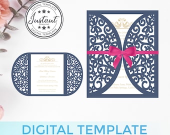 Tarjeta de boda Gate-fold SVG, ai, CRD, eps, pdf - plantilla de corte láser - Cricut - Silueta - ScanNcut - Descarga instantánea