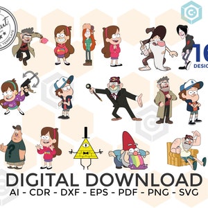 Hoogwaardige Gravity Falls vectorafbeeldingen voor lasersnijden en knutselen