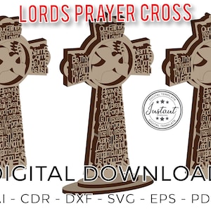 EASTER Lords Prayer Cross (Our Father) Laser cut, Laser cut patterns, laser cut vector, Cross , cnc, dxf files for cnc,  laser cut template,