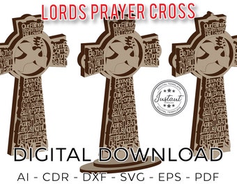 EASTER Lords Prayer Cross (Our Father) Laser cut, Laser cut patterns, laser cut vector, Cross , cnc, dxf files for cnc,  laser cut template,
